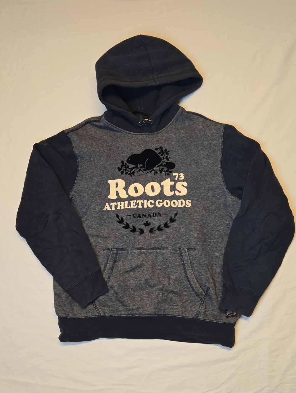 Roots Canada Two-Tone Navy Blue Pullover Hoodie Sweater